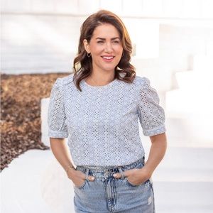 Jillian Harris x Joe Fresh Blue Skies Eyelet Top